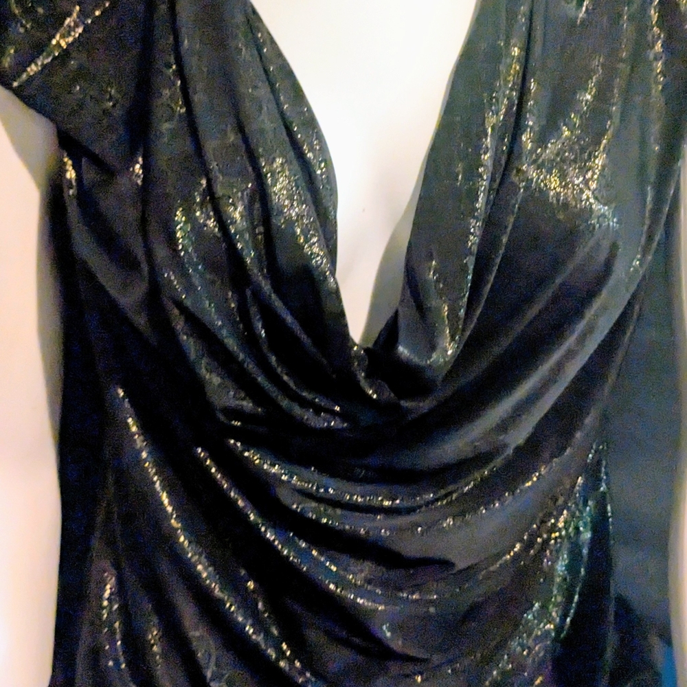 Susan Lawrence Elegant Black And Gold Animal Print Top Size Medium.